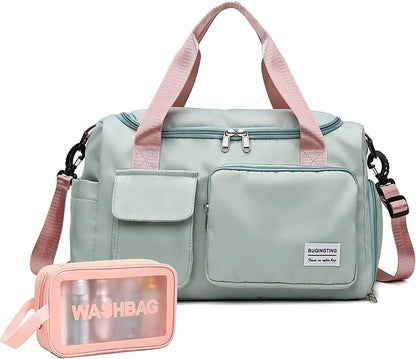 Small Gym Bag for Women, Waterproof Duffle Bag Carry on Weekender Bag with Shoe Compartment & Wet Pocket, Tote Bag for Travel, Workout, Sport