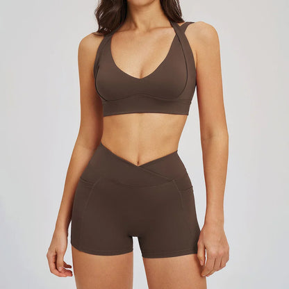 Women' Sports High Waist Shorts Set Fitness Cycling Elastic Sports Pants Yoga Bra Set Gym Sportswear Workout Set Athletic