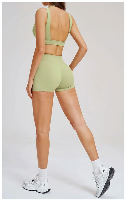 Women' Sports High Waist Shorts Set Fitness Cycling Elastic Sports Pants Yoga Bra Set Gym Sportswear Workout Set Athletic