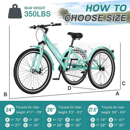 7-Speed Adult Mountain Trike With Front Disc Brake And Suspension